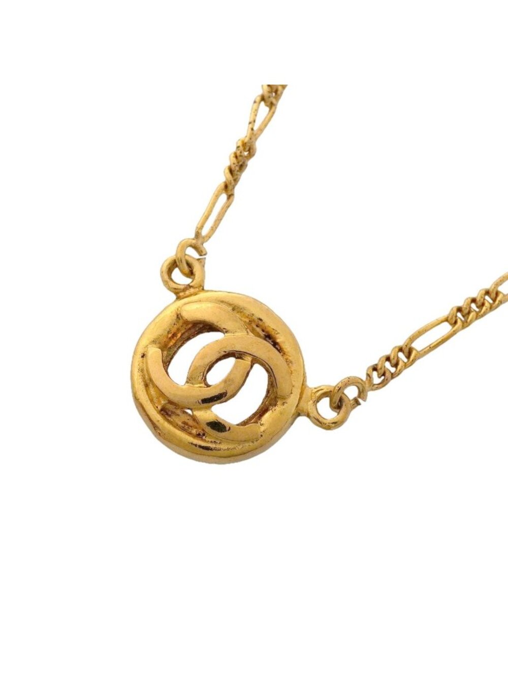 Chanel Necklace Vintage CC Logo Round Circle Gold Plated